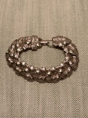 Silver Leaf Statement Bracelet - Vintage Silver